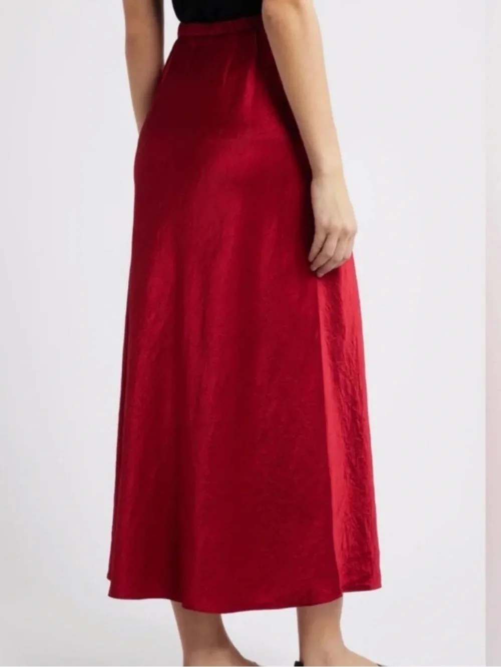 Eileen Fisher Textured Satin Elastic Waist Bias Maxi Skirt, in Ruby